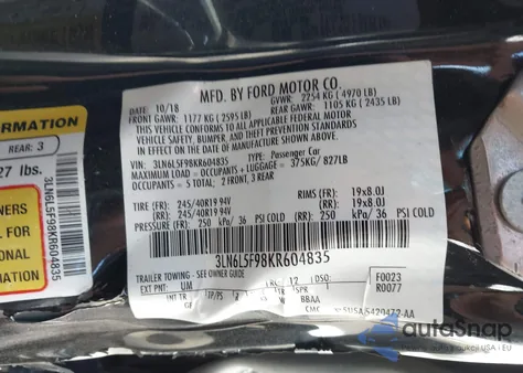 2019 Lincoln Mkz Reserve Ii z USA, uszkodzony, nr VIN 3LN6L5F98KR604835